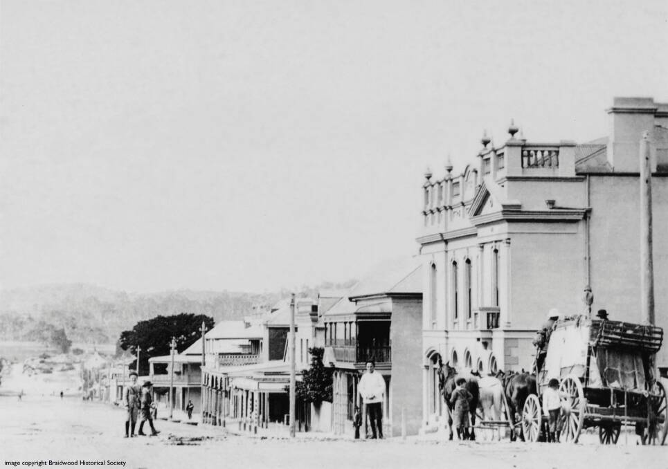 The mail coach about to depart from the Braidwood Telegraph Office in 1870.  Photo: Braidwood & District Historical Society