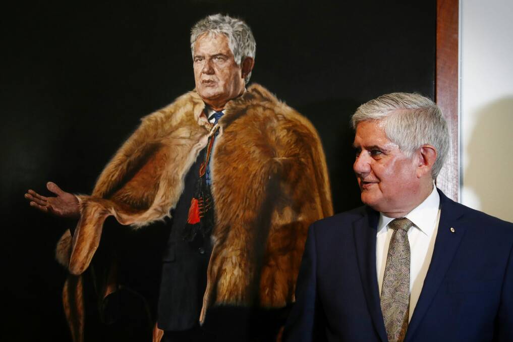 Minister for Aged Care and Indigenous Health Ken Wyatt during the unveiling of his portrait at Parliament House. Photo: Alex Ellinghausen