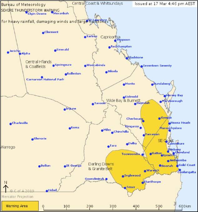 The Bureau of Meteorology has issued a severe thunderstorm warning for the south-east, warning communities may be affected over the next few hours. Photo: Bureau of Meteorology