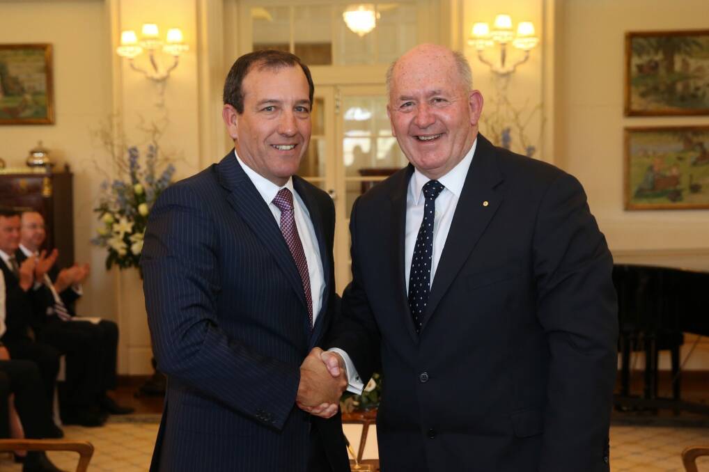 Mal Brough is sworn in as Special Minster of State  by Governor-General Sir Peter Cosgrove in September. Photo: Andrew Meares