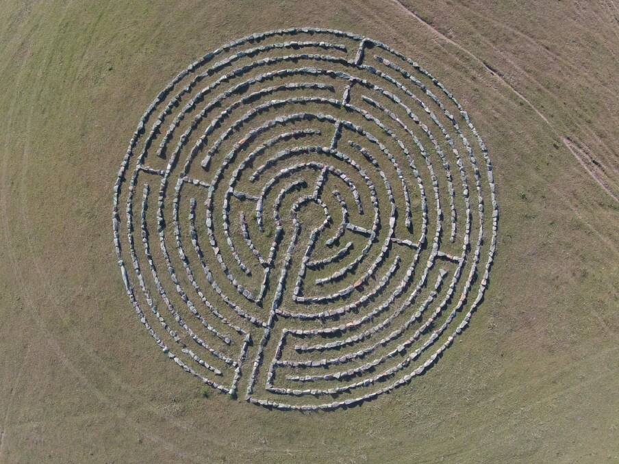 The 21 metre stone labyrinth at Old Graham as viewed from a drone. Photo: Supplied