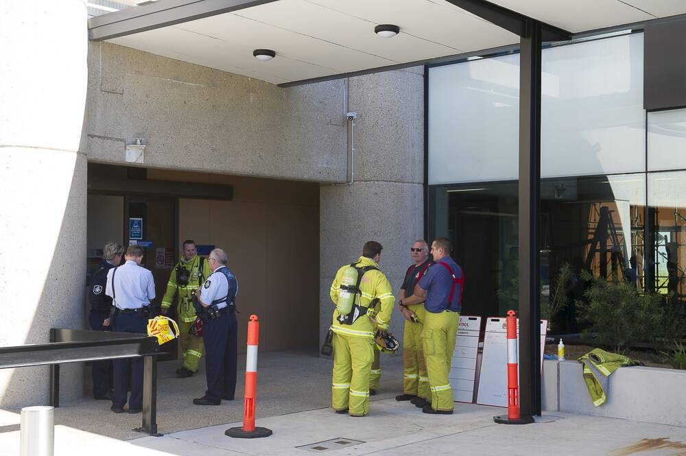 Smell of gas: The ACT Fire Brigade evacuated building 10 (pathology) at the Canberra Hospital.  Photo: Rohan Thomson