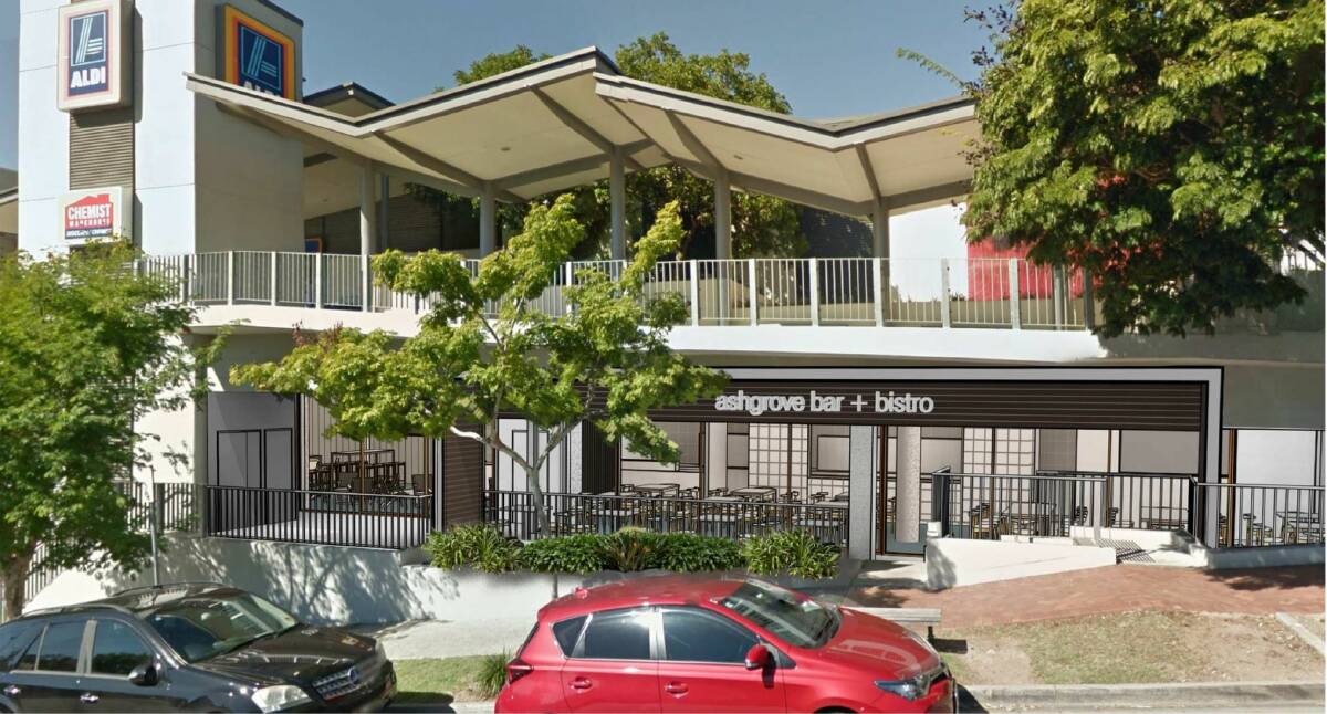 A design image of the Aldi proposed bar and restaurant as well as a liquor barn at Ashgrove. Photo: Aldi