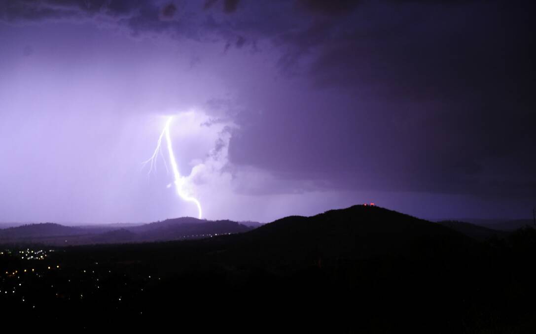 The lightning storm as seen from the top of Mt Ainslie on Monday night. Photo: Melissa Adams