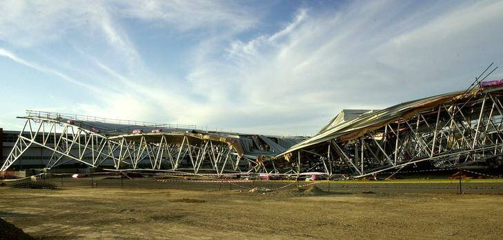The collapsed hangar, at RAAF Fairbairn in 2003. Photo: Supplied