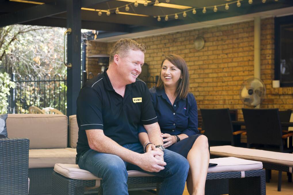 CEO of R U OK? Brendan Maher and partner Tanya Senior at home in Tuggeranong. Photo: Dion Georgopoulos