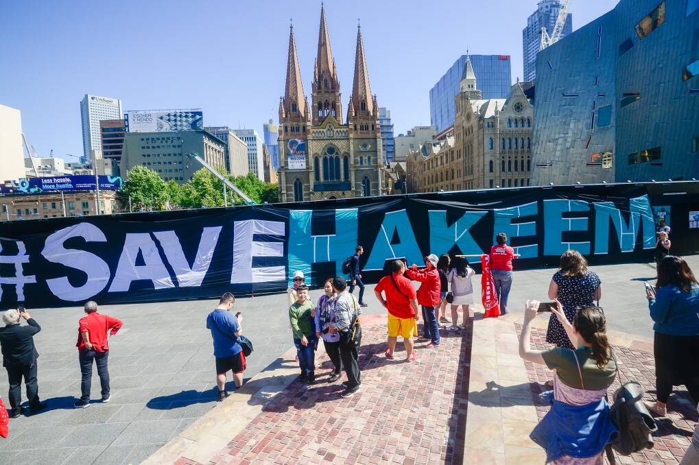 A February 1 rally in Melbourne's Federation Square calls for freedom for Hakeem al-Araibi.  Photo: Justin McManus