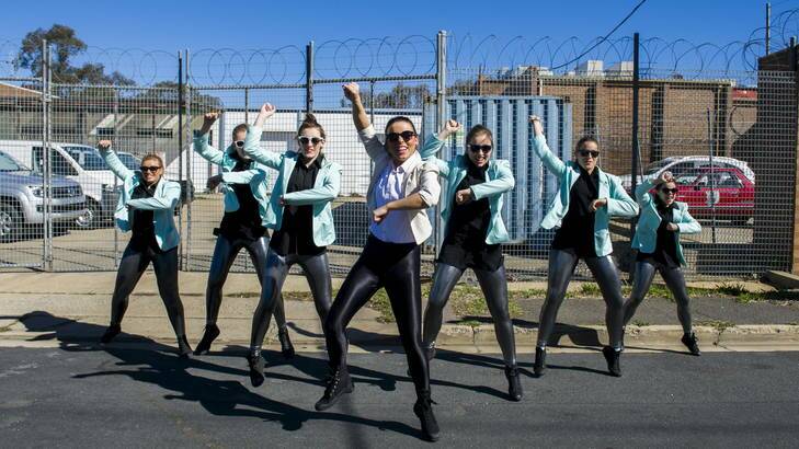 Canberra's DC Crew, from left, Tasharna Vourne, Kassidy Young, Georgia Cooper, Thea Kabadanis, Ainslie Davies, Jaimee Serena, Marisa Clarke dance Gangnam Style. Photo: Rohan Thomson