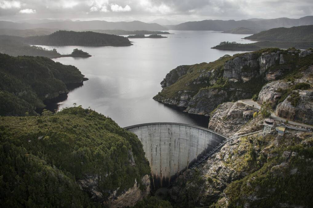 Hydro Tasmania's Gordon Dam on Lake Gordon, Tasmania. 
 Photo: Peter Mathew
