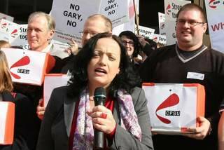 CPSU National Secretary Nadine Flood addressing a protest earlier this year. Photo: Andrew Sheargold