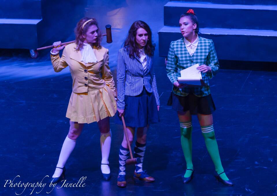 From left, Mikayla Brady (Heather McNamara), Belle Nicol (Veronica Sawyer) and Madeleine Betts (Heather Duke) in <i>Heathers the Musical</i>. Photo: Janelle McMenamin