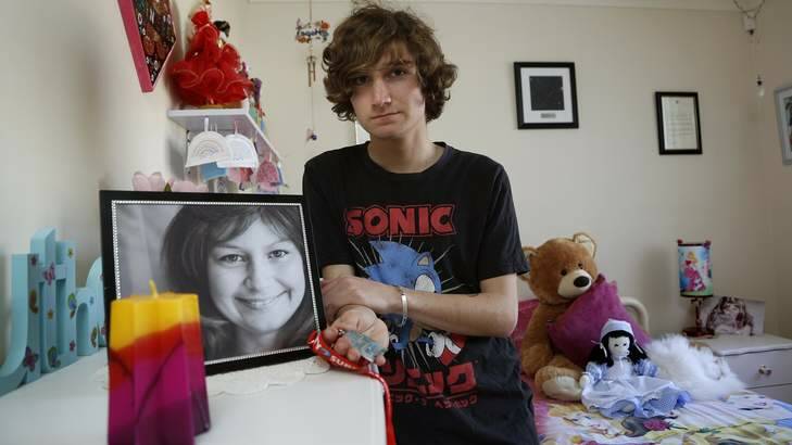 Jarrett Anthoney in the bedroom of his sister Dainere, who died in June. Jarrett raised almost $50,000 for cancer research. Photo: Jeffrey Chan