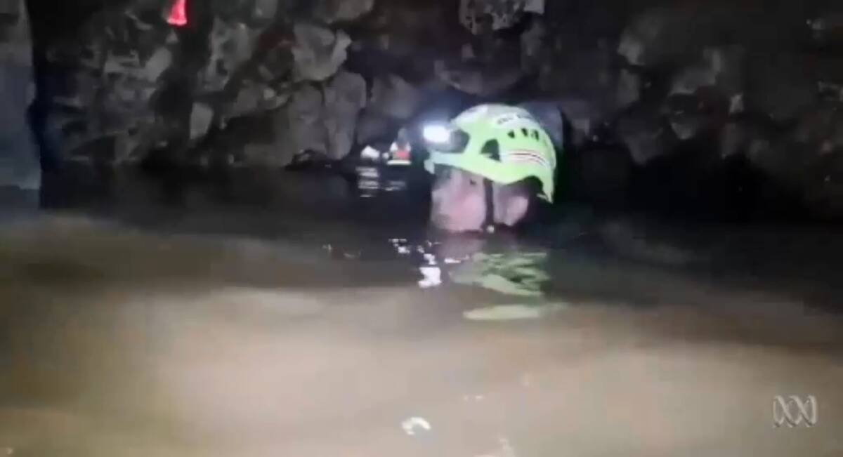 Headcam footage shows the treacherous path the rescuers must navigate in order to retrieve the stranded school boys and their coach.  Photo: ABC News