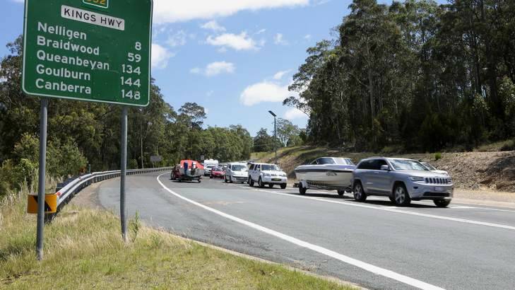 Traffic banked up on the Kings Highway on the way into Batemans Bay is a familiar sight in holiday periods. Photo: Jeffrey Chan