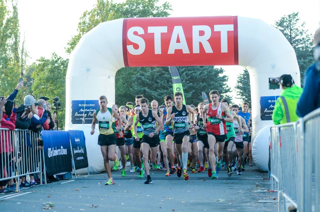 The runners take off on Saturday morning for the Canberra Times Australian Running Festival. Photo: 90 Seconds