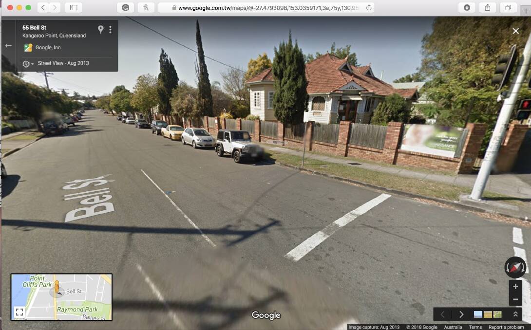 Google street view showing Bell Street in August 2013 before the yellow line was installed.  Photo: Google Maps