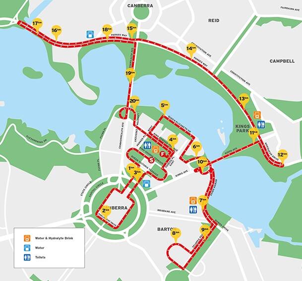 The course for the Canberra Times Running Festival half marathon on Sunday at 7.45am. Photo: Australian Running Festival