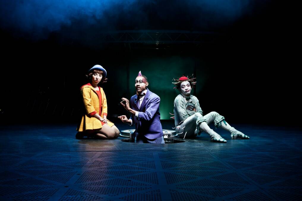Zoe, Mark and Target on stage in Cirque Du Soleil's Quidam. Photo: Matt Beard