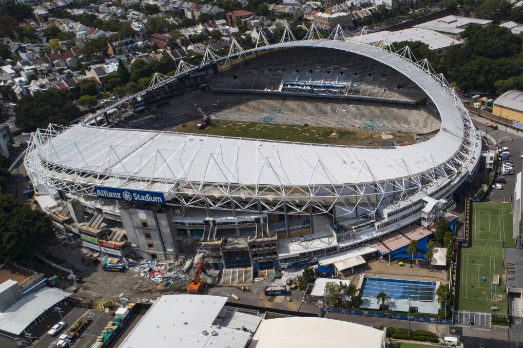 Demolition works forged ahead at Allianz Stadium on Thursday.  Photo: Wolter Peeters