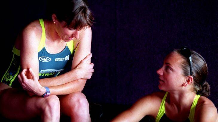 Great rivals: Jackie Fairweather (nee Gallagher) and Emma Carney in 1997. Photo: Steve Christo