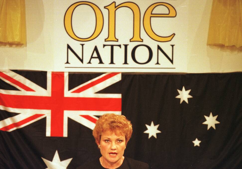 Pauline Hanson launches her "Easytax" policy in 1998. Photo: Dean Sewell