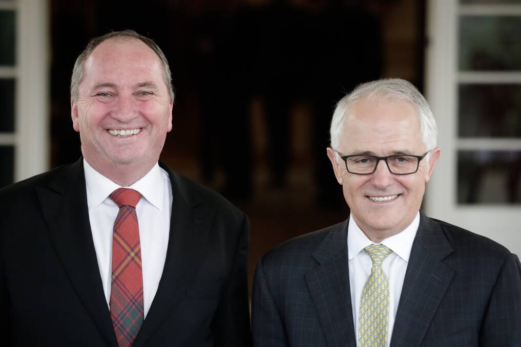 Deputy Prime Minister Barnaby Joyce with Prime Minister Malcolm Turnbull.  Photo: Alex Ellinghausen