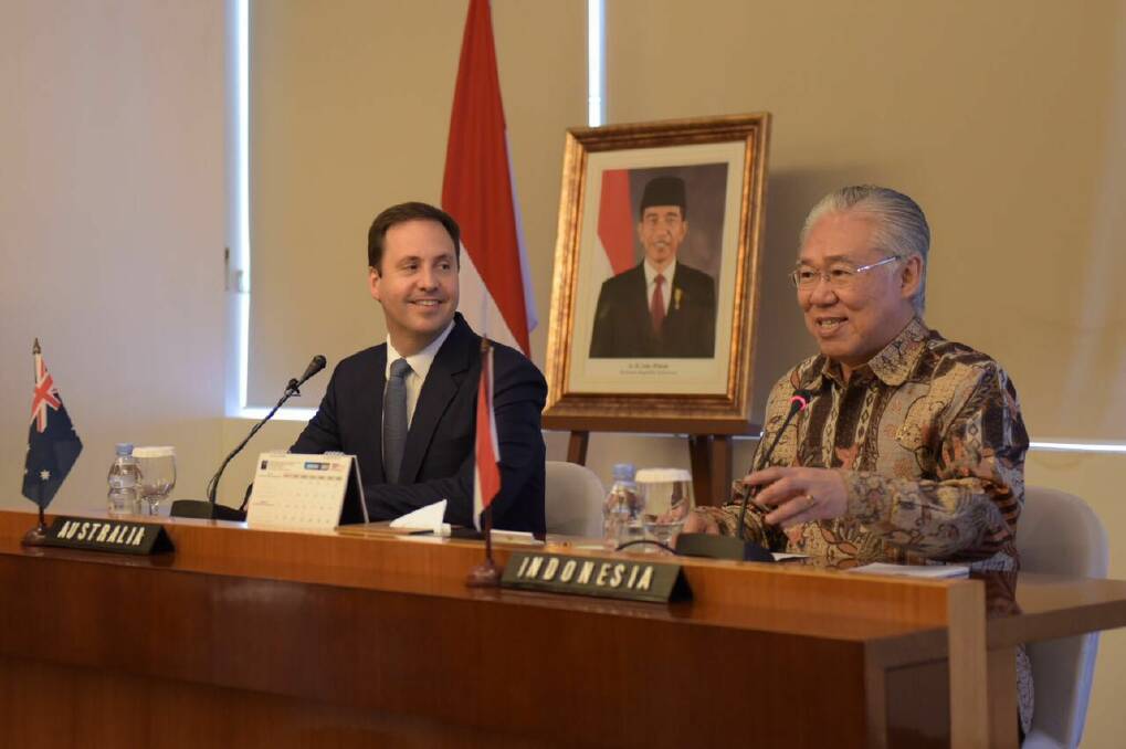 Indonesian Trade Minister Enggartiasto Lukita pictured with the then Australian trade minister, Steve Ciobo, in September last year during negotiations. Photo: supplied