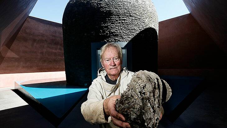Dr Phiip Spradbery with the wasps nest at the National Gallery. Photo: Jeffrey Chan