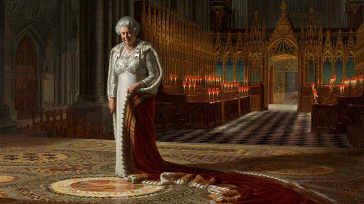 <i>The Coronation Theatre, Westminster Abbey: Portrait of Her Majesty Queen Elizabeth II, 2012</i> by Ralph Heimans. Photo: Supplied
