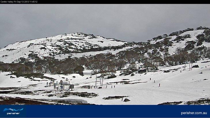 Conditions were patchy at Perisher, but were helped by overnight snow on Thursday and Friday. Photo: via Perisher snow cam