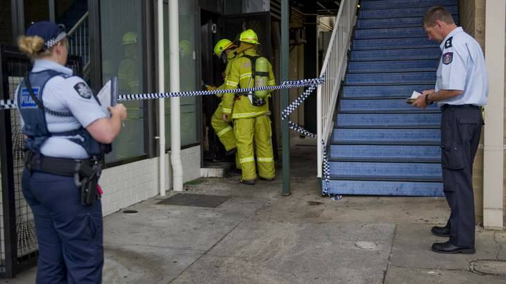Fire crews and police investigate a fire in a cafe in Brierly street, Weston. Photo: Jay Cronan