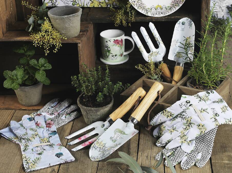 May Gibbs gardening gloves and garden tools from the Botanical Bookshop Canberra Photo: Supplied