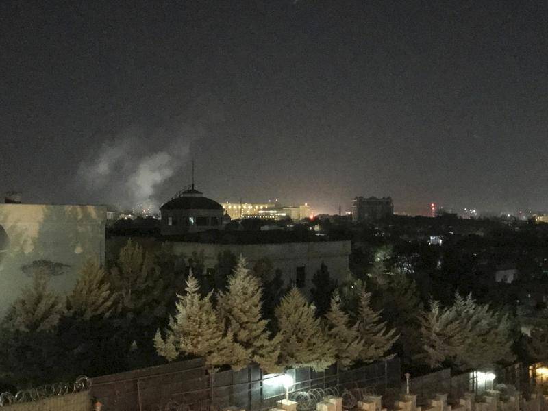 A plume of smoke has risen over Kabul near the US embassy, on the anniversary of the 9/11 attacks.