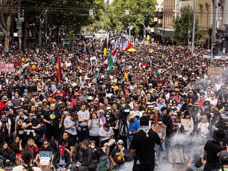 Tens of thousands of people have attended Invasion Day rallies across Australia. (Diego Fedele/AAP PHOTOS)