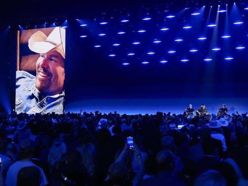 Jason Aldean has paid tribute to Toby Keith during the 59th annual Academy of Country Music Awards. (AP PHOTO)
