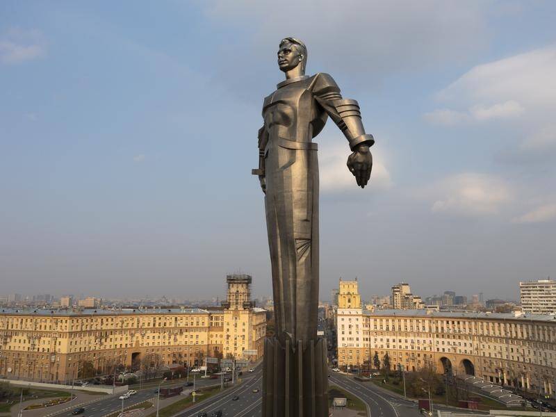 A 42m-high statue of cosmonaut Yuri Gagarin soars over the Moscow skyline.