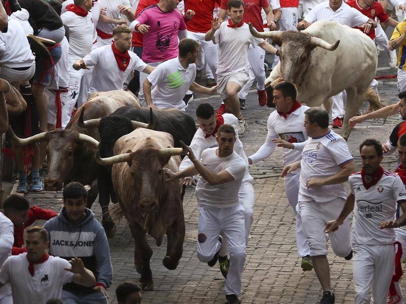 The first bull run at Pamplona's San Fermin festival held in three years has taken place.