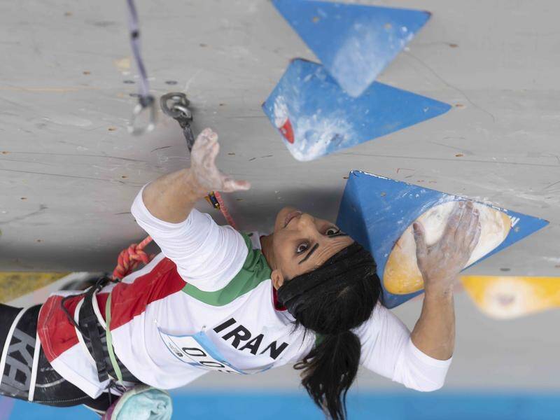 Iranian athlete Elnaz Rekabi competed at the Climbing Asian Championships without her headscarf. (AP PHOTO)