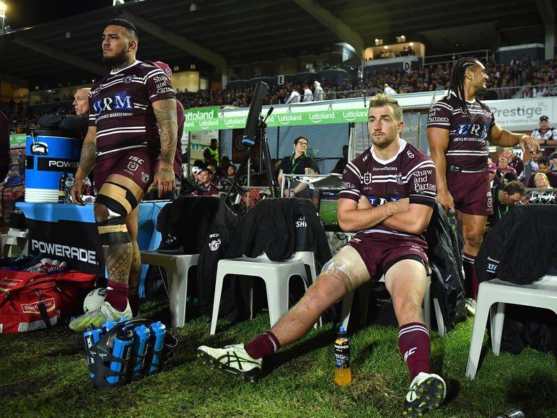 Lachlan Croker (R) and Addin Fonua-Blake were both injured in Manly's clash with the Bulldogs.