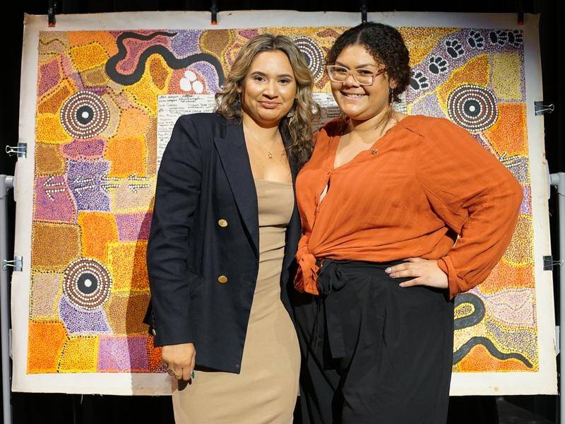 Uluru Youth Dialogue's Allira Davis, left, is talking to young people about the Indigenous voice. (PR HANDOUT IMAGE PHOTO)