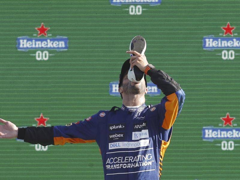 Daniel Ricciardo brings back the 'shoey' champagne celebration after his Italian Grand Prix win.
