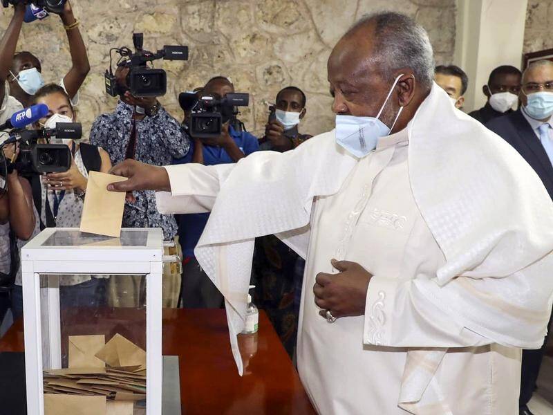 Djibouti's President Ismael Omar Guelleh casts his vote in the capital Djibouti city.