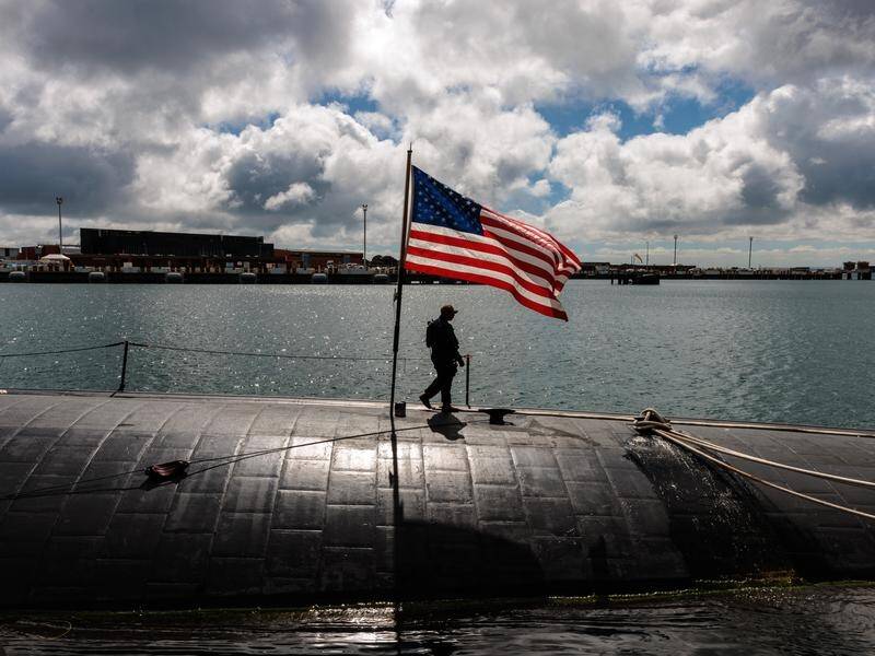A crew member on board the USS Asheville, a nuclear powered submarine at the navy base in Perth. (Richard Wainwright/AAP PHOTOS)