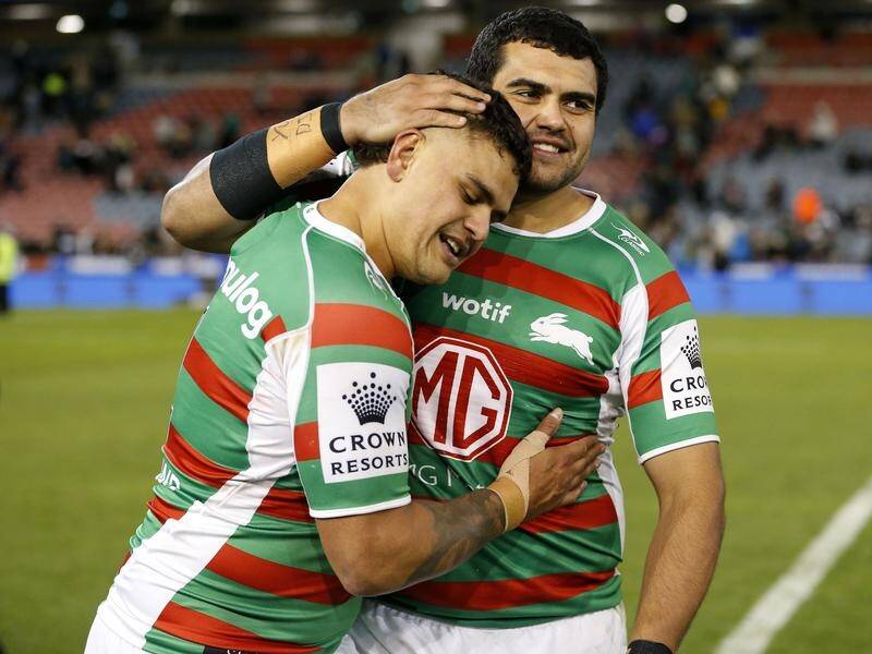 Prop Shaquai Mitchell (r), older brother of Latrell (l), has signed a new deal with South Sydney. (Darren Pateman/AAP PHOTOS)