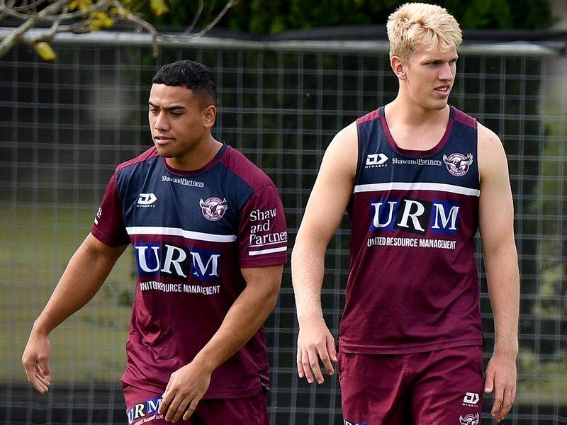 Albert Hopoate (l) is firming as a chance to make his NRL debut for Manly against Melbourne.