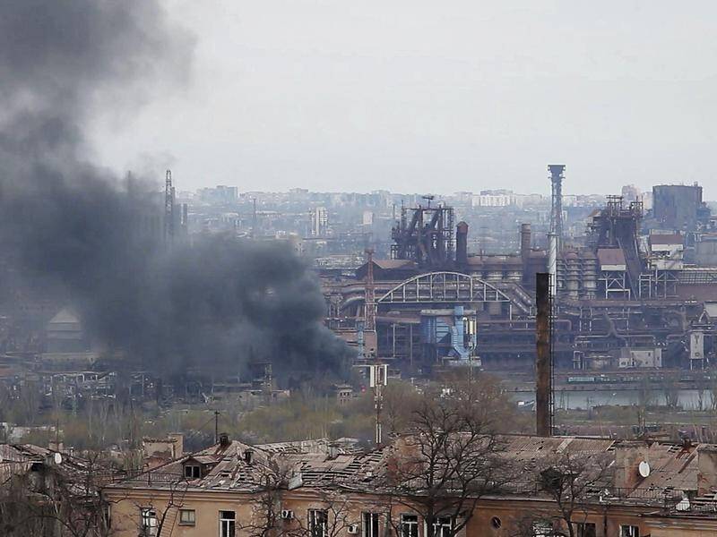Smoke rises from the besieged Azovstal steelworks in the encircled Ukrainian city of Mariupol.