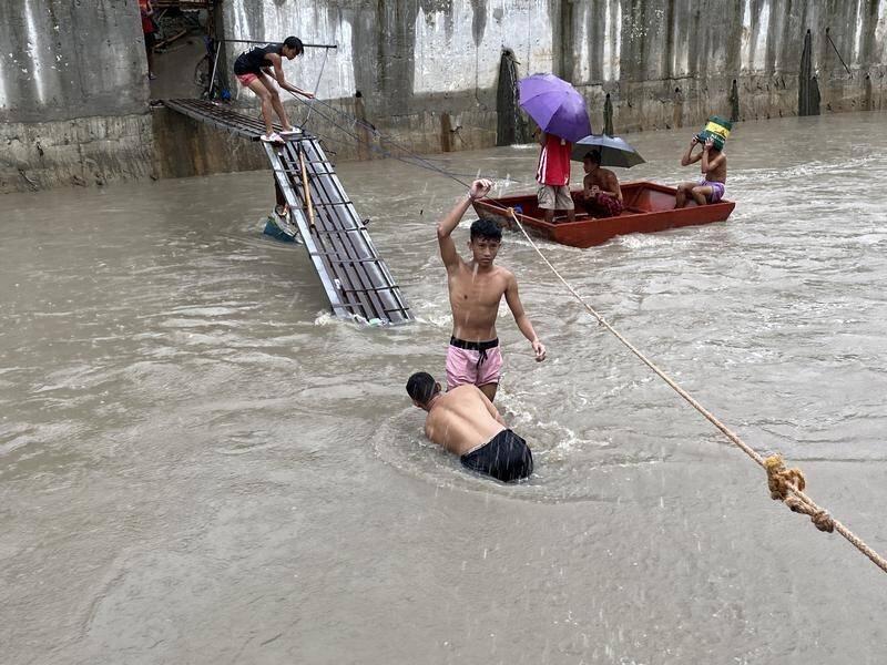 Thousands of people have been displaced as monsoonal rains batter the Philippines.