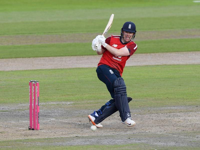 Eoin Morgan belted a blistering 66 as England beat Pakistan at Old Trafford.