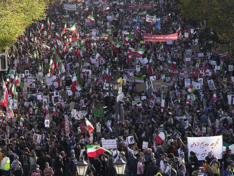 Nearly 40,000 people gathered in Berlin in solidarity with the protesters in Iran. (AP PHOTO)
