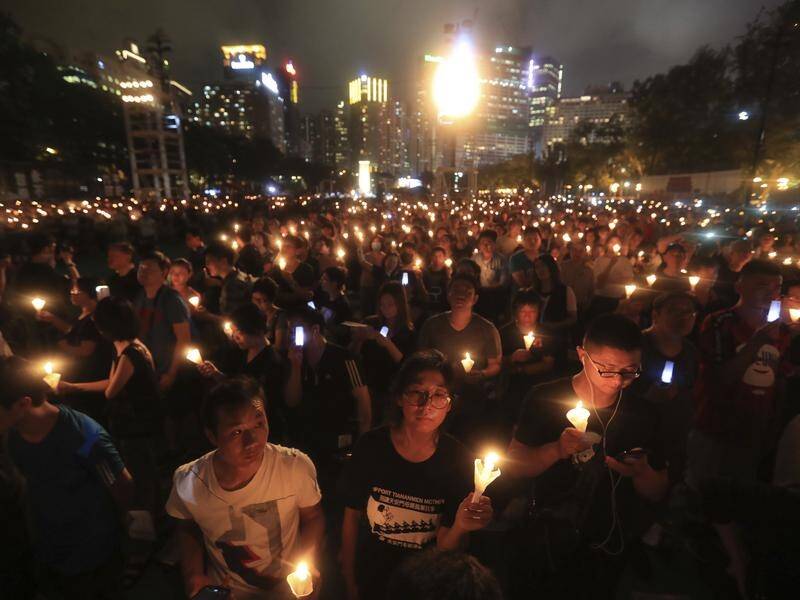 A vigil was held in Hong Kong to mark the 1989 crackdown in Beijing's Tiananmen Square.